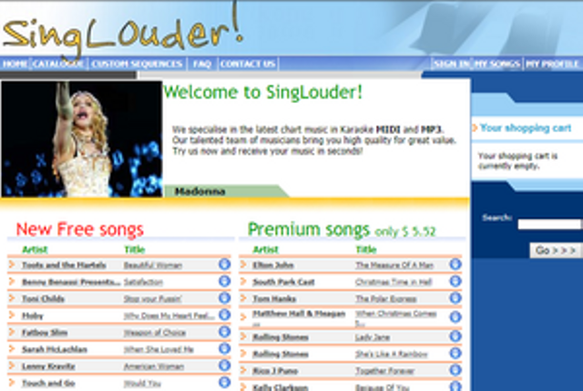 Screenshot of singlouder.com back in 2007, my own 'startup'