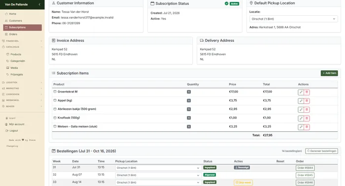 The subscription screen in the vendor portal